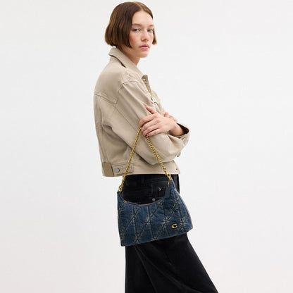 Juliet Shoulder Bag 25 In Regenerative Cotton Denim With Quilting