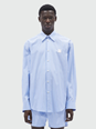Msgm Light Blue Shirt with All-Over Striped Motif and Logo on the Front in Cotton Man