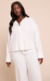 Plus Cream Pinstripe Oversized Long Sleeve Shirt