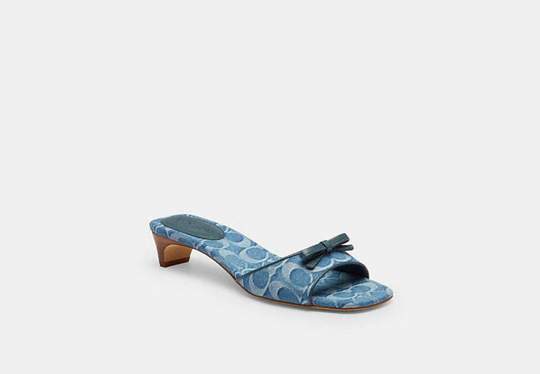 Bow Kitten Heel Sandal In Signature Denim