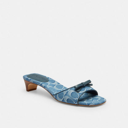 Bow Kitten Heel Sandal In Loved Denim