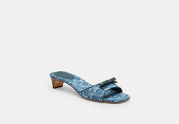 Bow Kitten Heel Sandal In Signature Denim