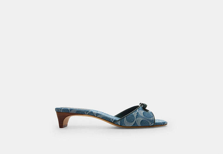 Bow Kitten Heel Sandal In Signature Denim