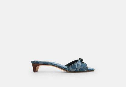 Bow Kitten Heel Sandal In Signature Denim