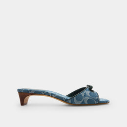 Bow Kitten Heel Sandal In Signature Denim
