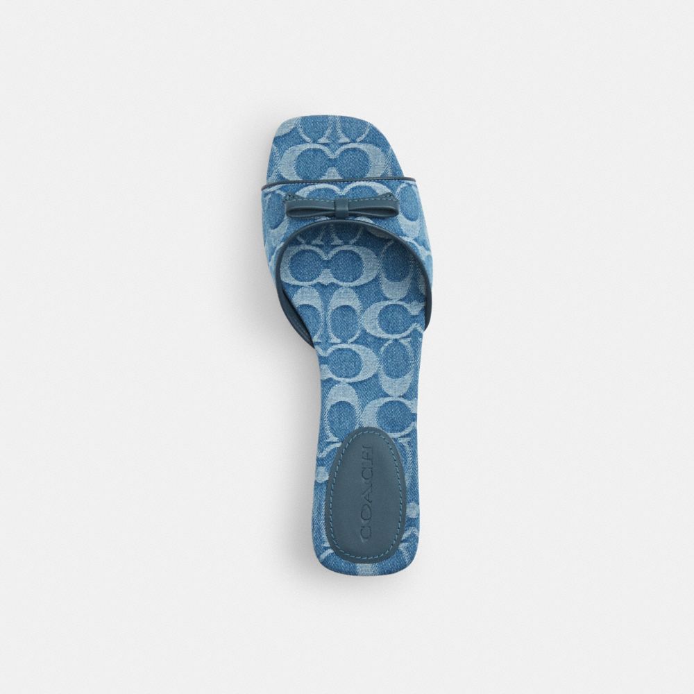 Bow Kitten Heel Sandal In Signature Denim