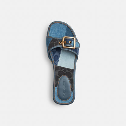 Margot Wooden Sandal With Signature Denim Patchwork