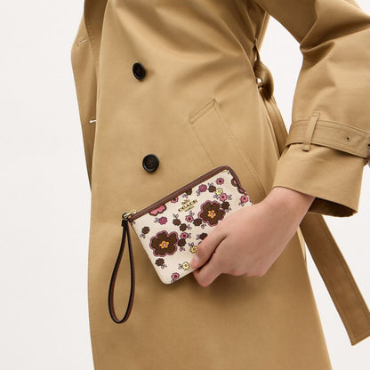 Corner Zip Wristlet With Floral Print