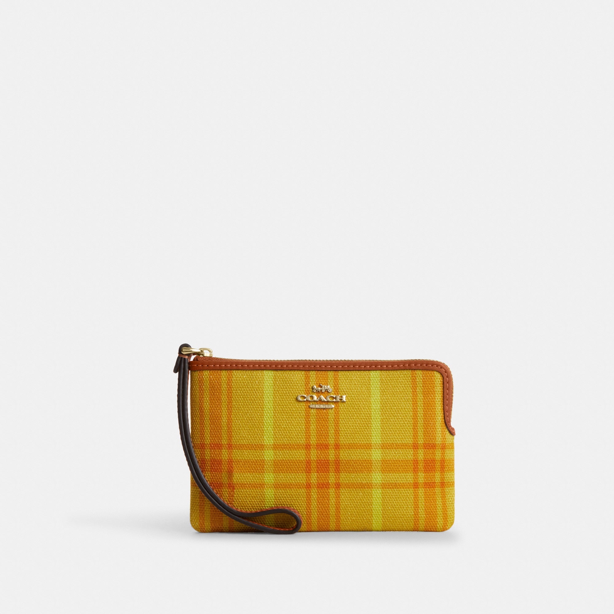 Corner Zip Wristlet In Regenerative Cotton With Plaid Print