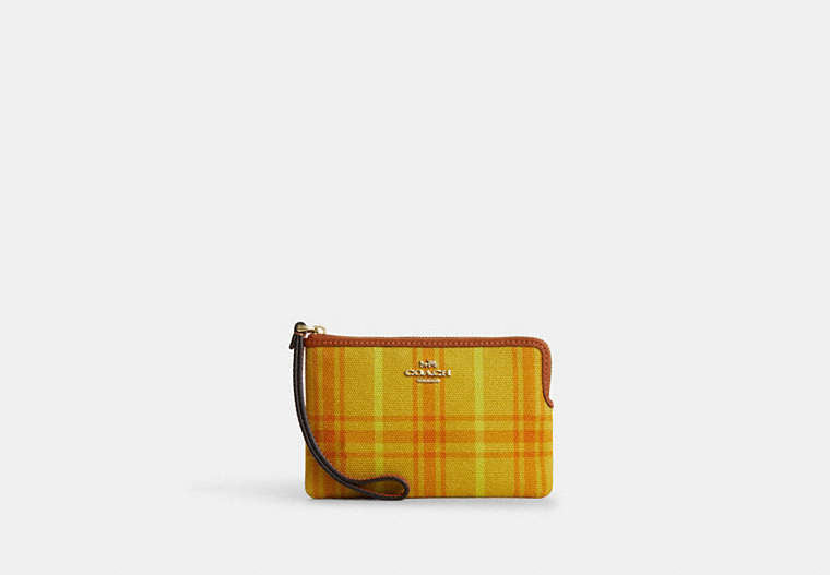 Corner Zip Wristlet In Regenerative Cotton With Plaid Print