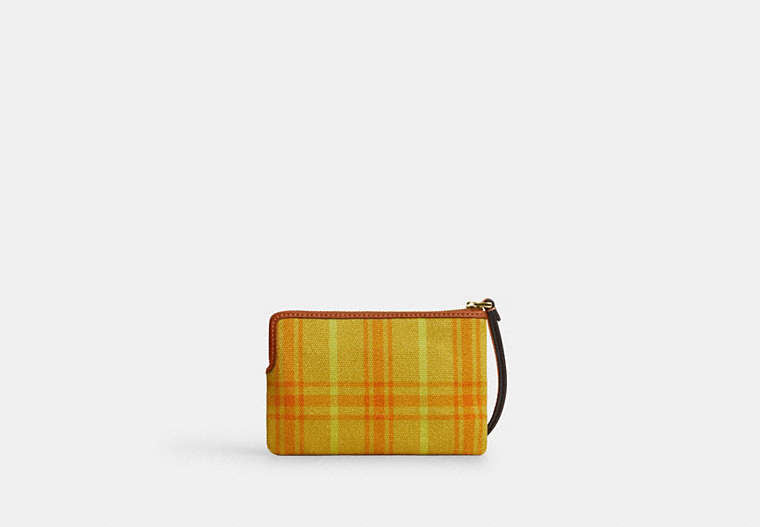 Corner Zip Wristlet In Regenerative Cotton With Plaid Print