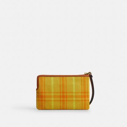 Corner Zip Wristlet In Regenerative Cotton With Plaid Print