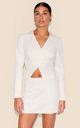 Petite Cream Textured Woven Asymmetric Button Up Shirt
