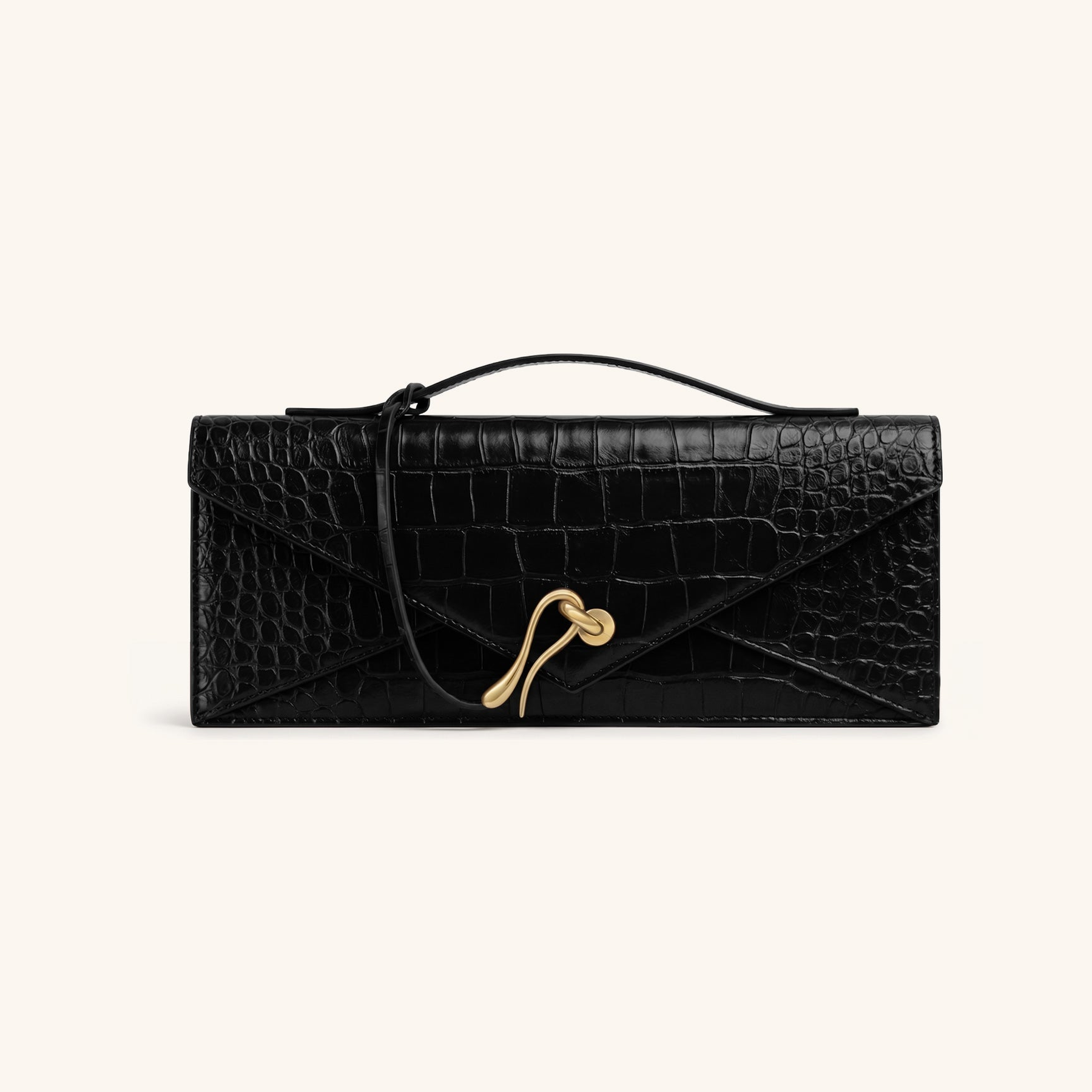 Celeste Envelope Top Handle Bag - Black Croc