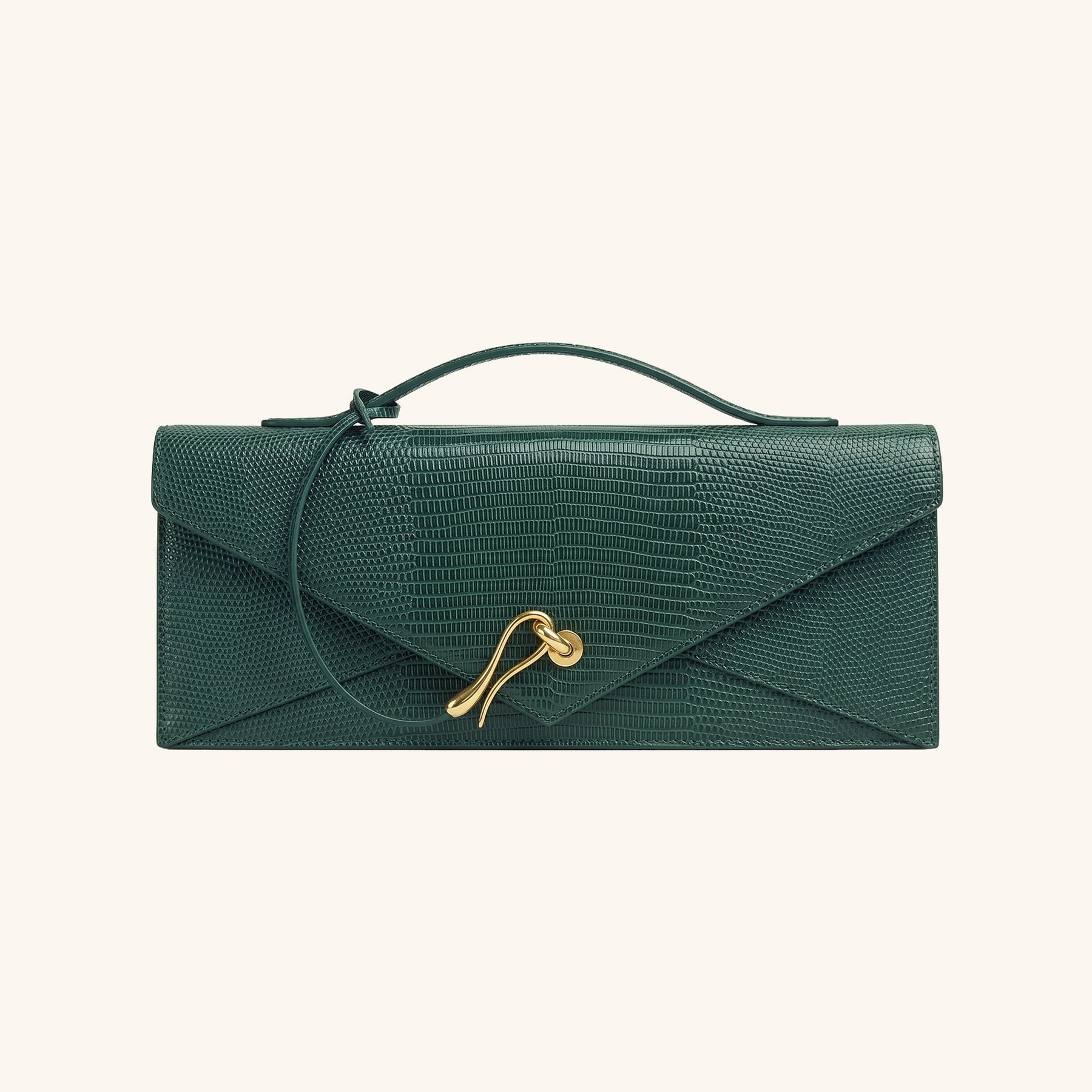 Celeste Envelope Top Handle Bag - Olive Green Lizard Texture