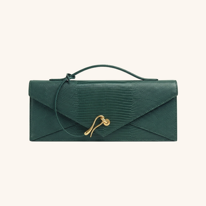 Celeste Envelope Top Handle Bag - Olive Green Lizard Texture