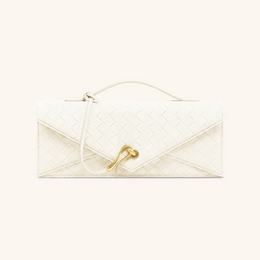 Celeste Faux Suede Woven Textured Envelope Top Handle Bag - White