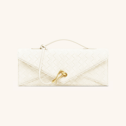 Celeste Faux Suede Woven Textured Envelope Top Handle Bag - White