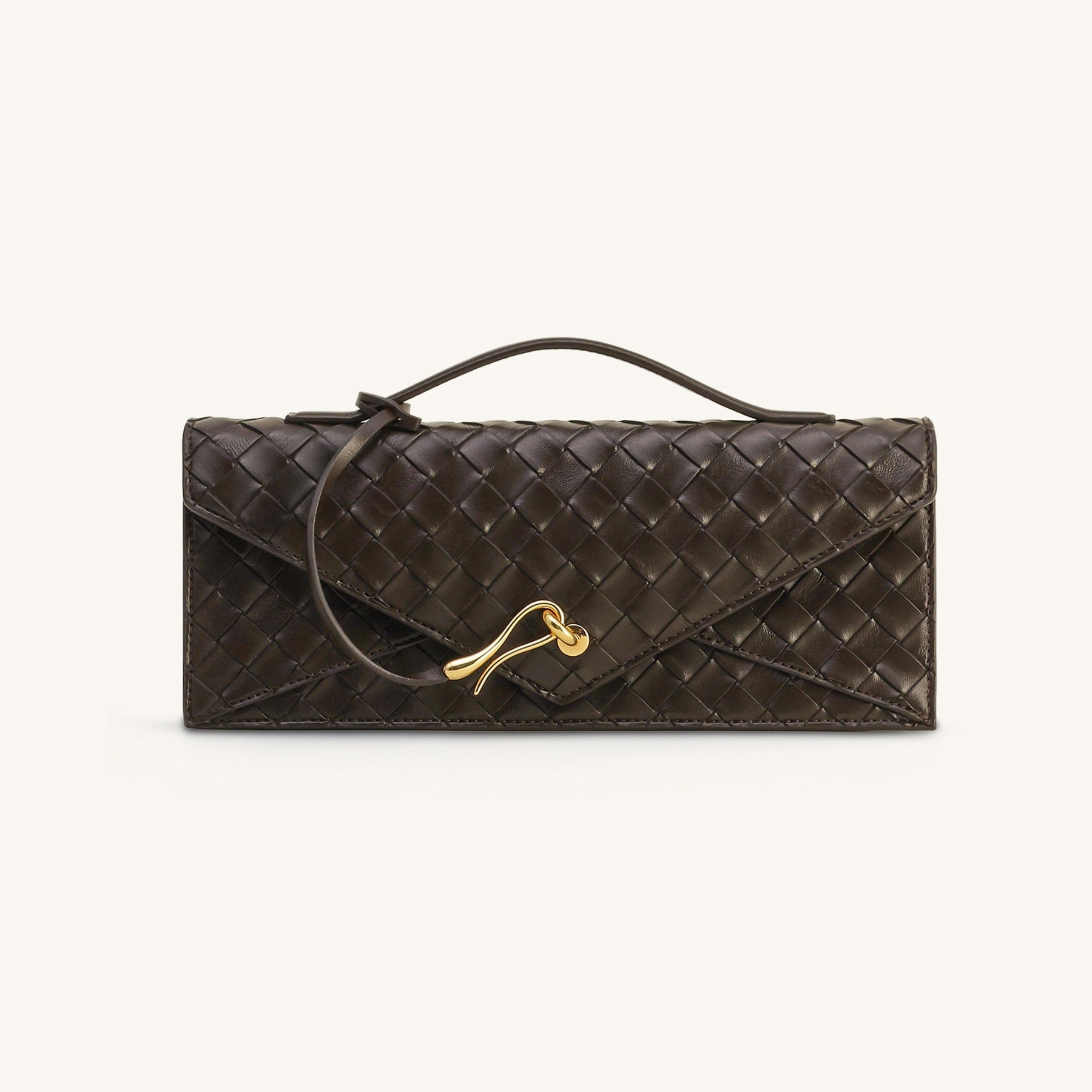 Celeste Woven Textured Envelope Top Handle Bag - Dark Brown