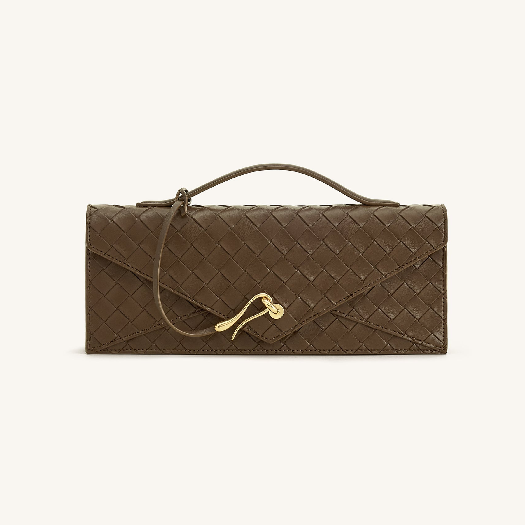 Celeste Woven Textured Envelope Top Handle Bag - Mocha Brown