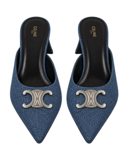 Celine Alma Triomphe Mules in Blue Denim