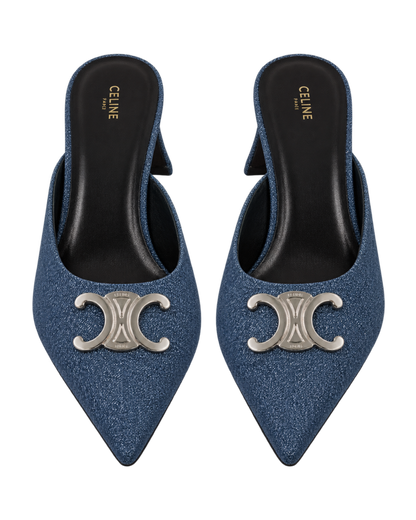 Celine Alma Triomphe Mules in Blue Denim