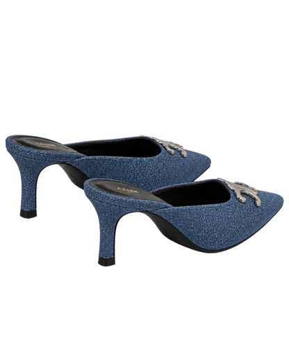 Celine Alma Triomphe Mules in Blue Denim