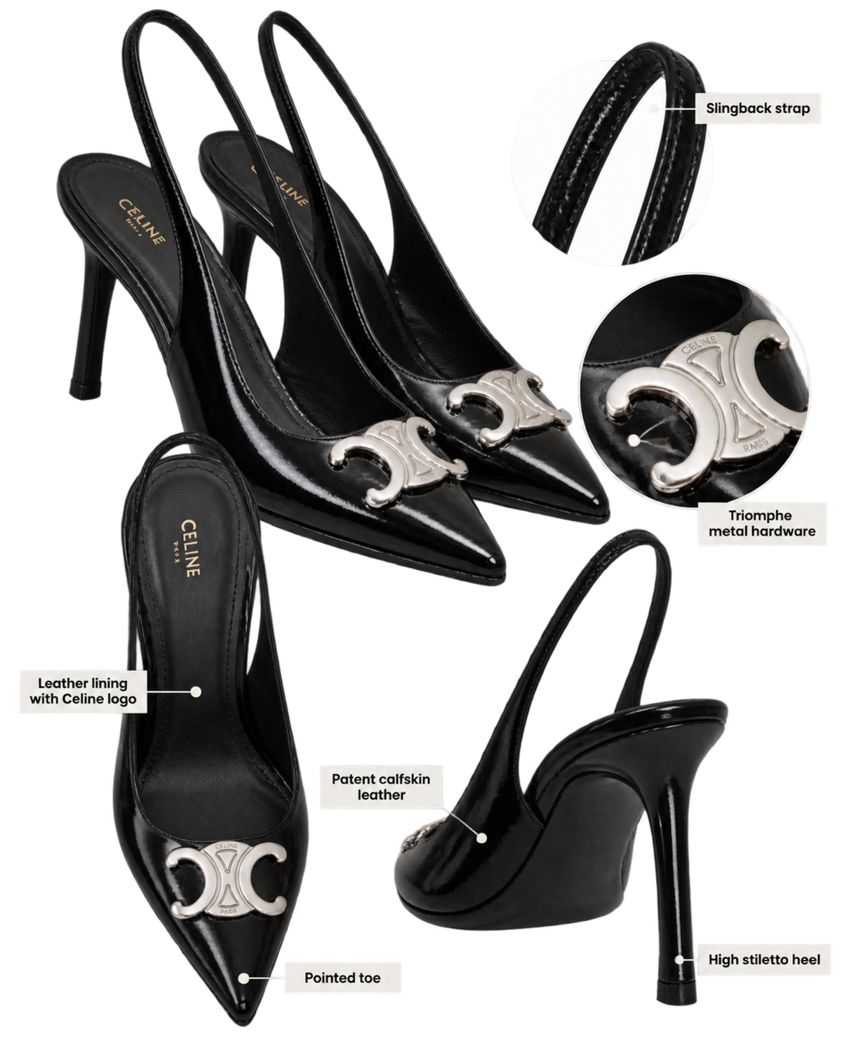 Celine Slingback Alma in Patent Calfskin