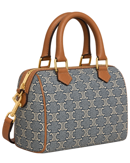 CELINE SMALL BOSTON IN TRIOMPHE JACQUARD AND CALFSKIN