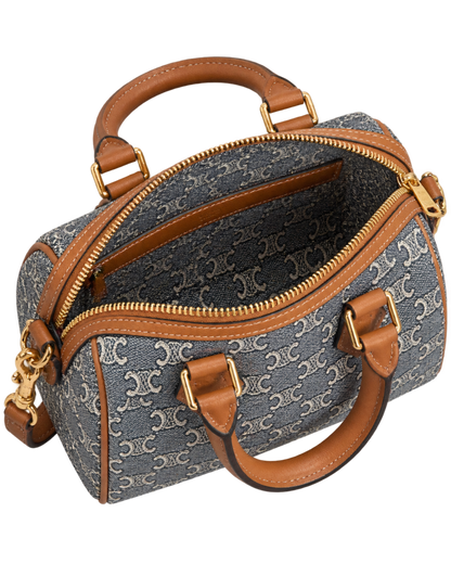 CELINE SMALL BOSTON IN TRIOMPHE JACQUARD AND CALFSKIN