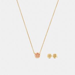 Enamel Tea Rose Earrings And Necklace Set