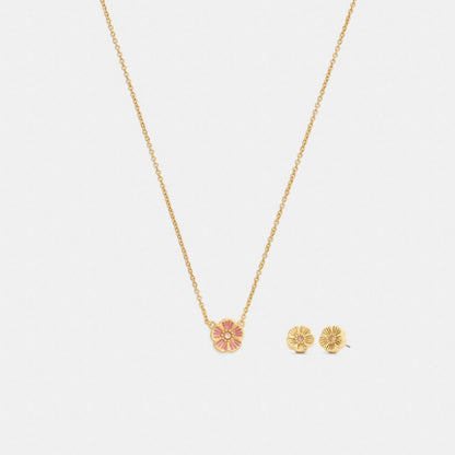 Enamel Tea Rose Earrings And Necklace Set