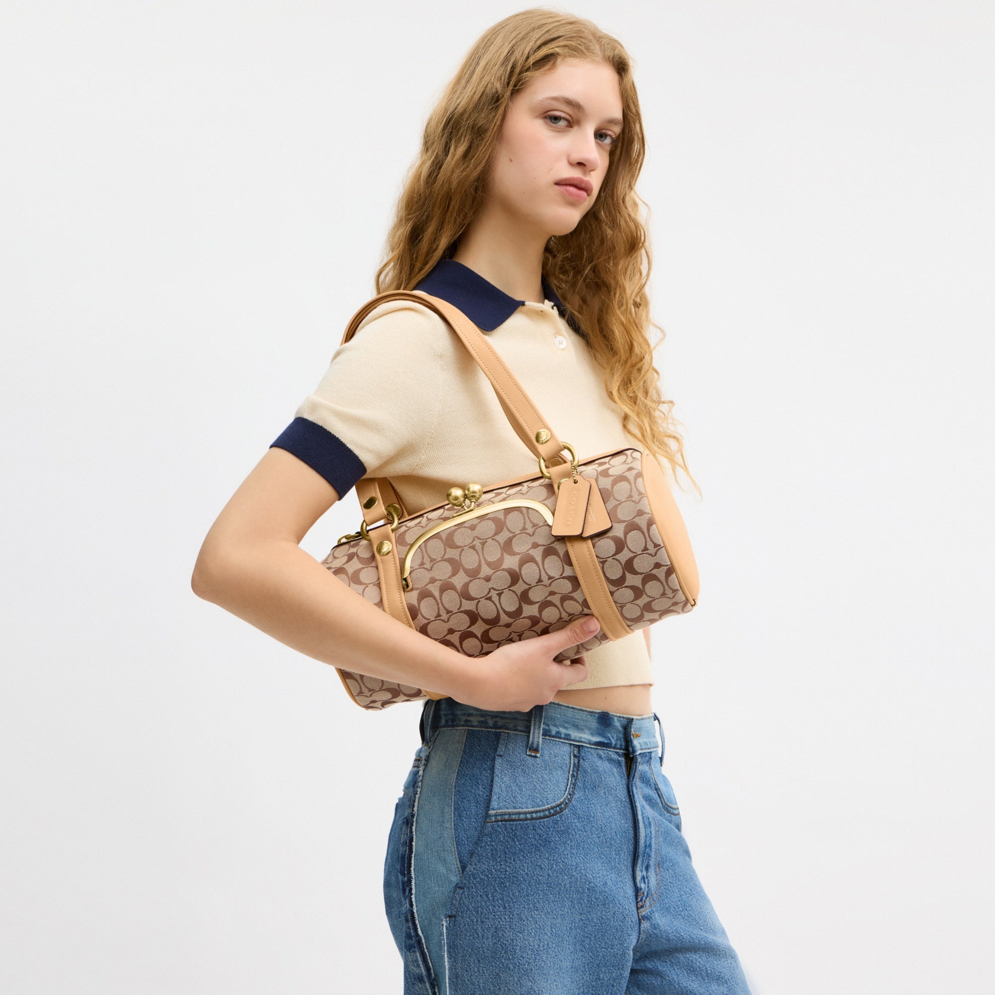 Kisslock Barrel Bag In Signature Jacquard