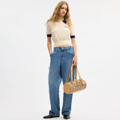 Kisslock Barrel Bag In Signature Jacquard