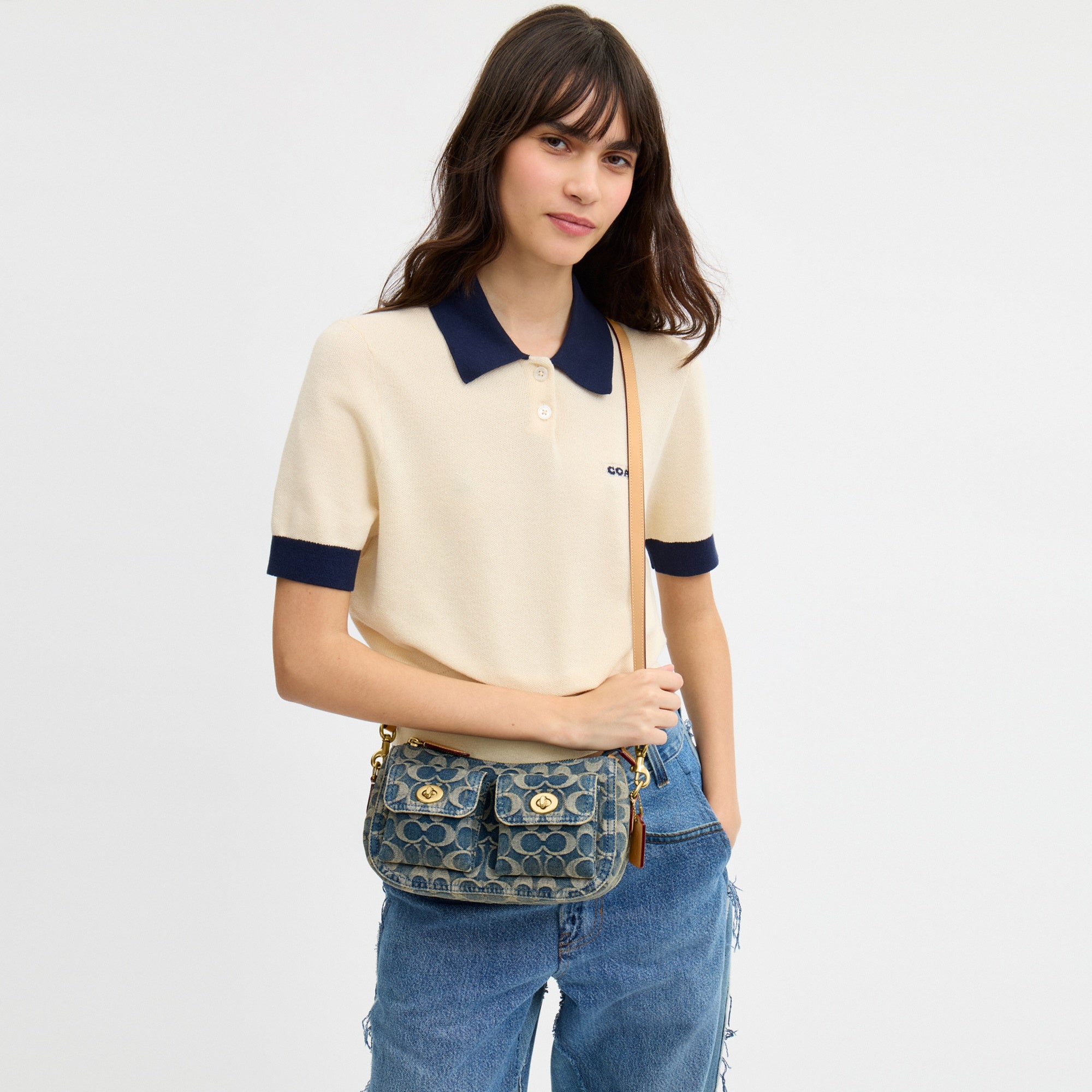 Twin Turnlock Waverly Bag In Signature Regenerative Cotton Denim