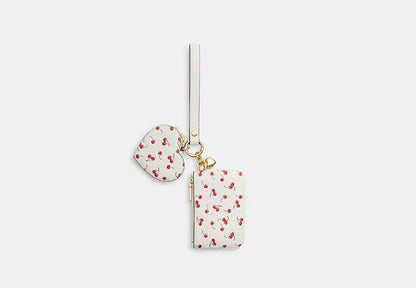 Wristlet And Heart Pouch With Cherry Print And Charm