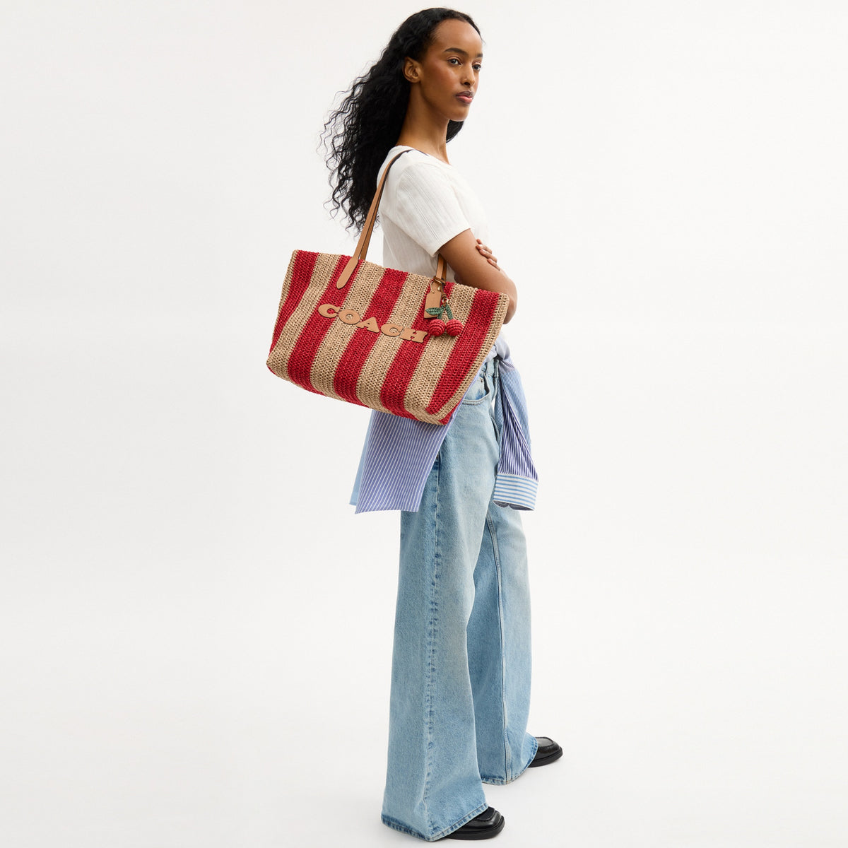 City Tote Bag With Stripes And Charm