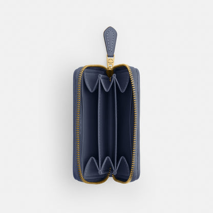 Essential Small Zip Around Card Case In Regenerative Cotton Denim With Crystal Signature