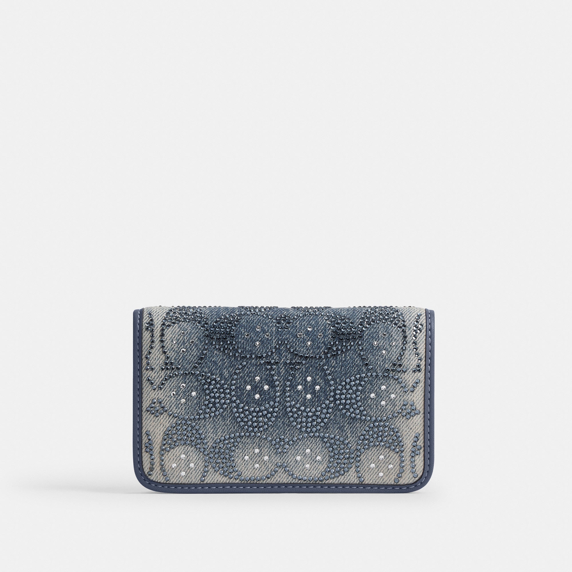 Essential Slim Card Case In Regenerative Cotton Denim With Crystal Signature