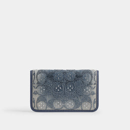 Essential Slim Card Case In Regenerative Cotton Denim With Crystal Signature