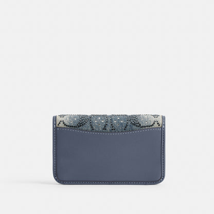 Essential Slim Card Case In Regenerative Cotton Denim With Crystal Signature