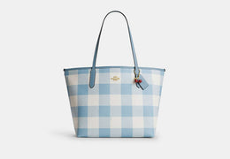 City Tote Bag With Gingham Print And Charm