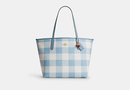 City Tote Bag With Gingham Print And Charm