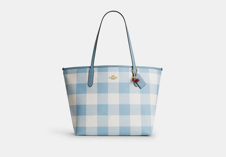 City Tote Bag With Gingham Print And Charm
