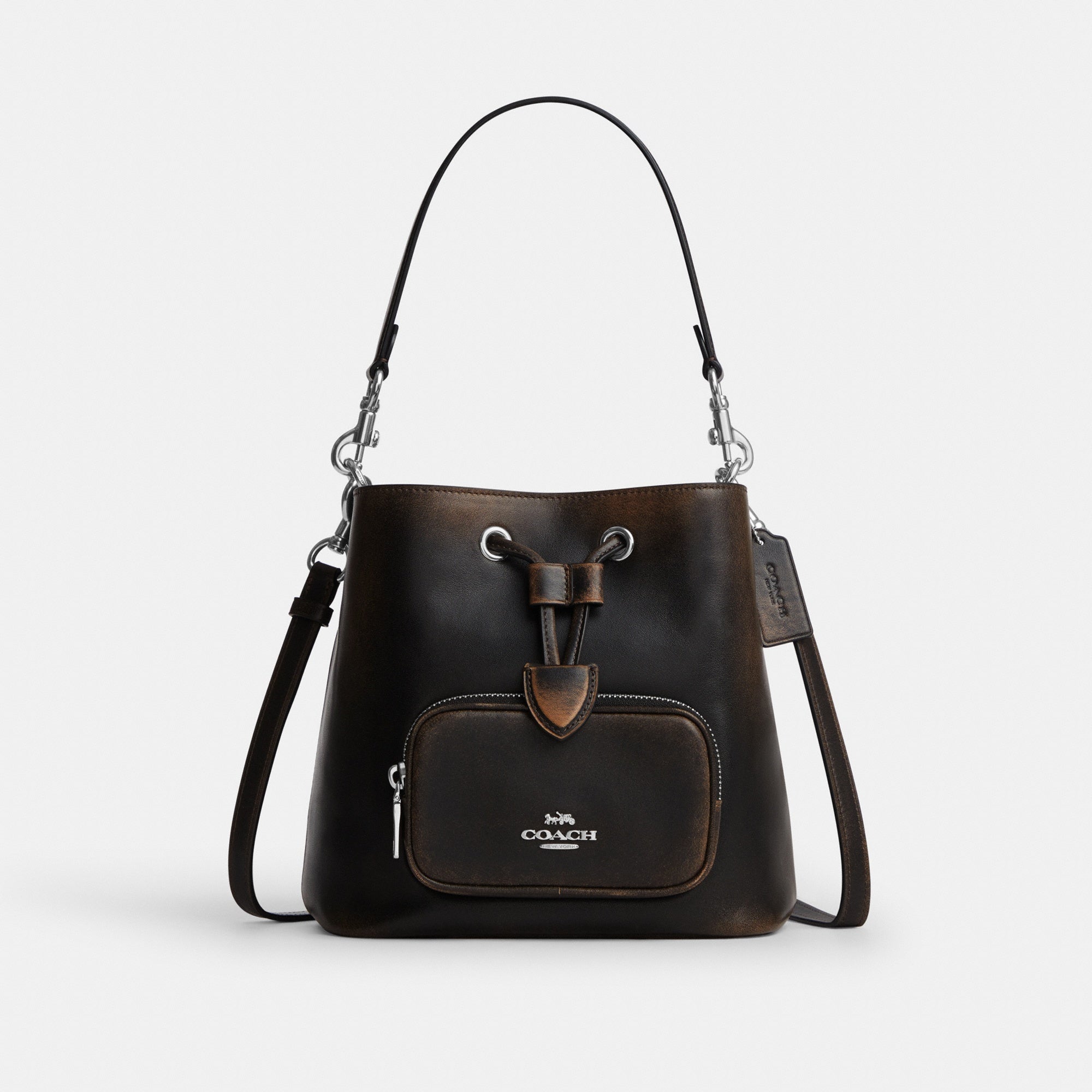 Rowan Bucket Bag With Pocket In Loved Leather