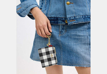 Small Corner Zip Wallet With Gingham Print And Charms