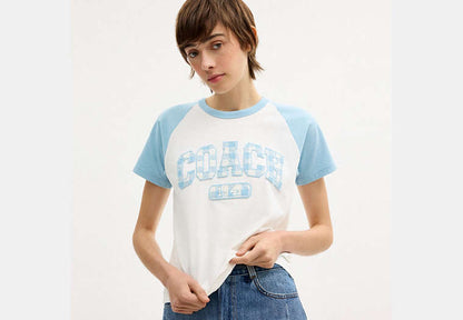 Gingham Sporty Raglan T-Shirt In Organic Cotton