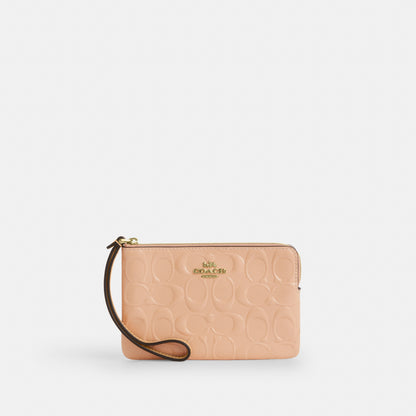 Corner Zip Wristlet In Signature Leather
