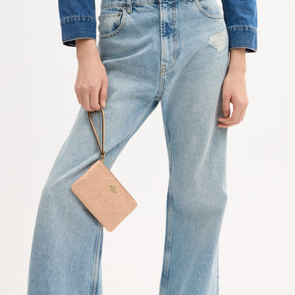 Corner Zip Wristlet In Signature Leather
