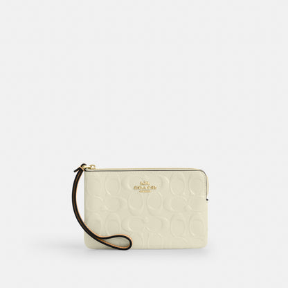 Corner Zip Wristlet In Signature Leather